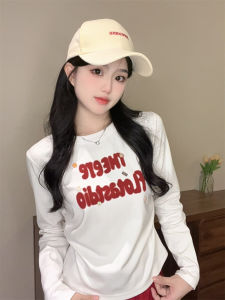 Autumn Button Letter Print Inner Bottoming Shirt Female 2024 New Arrival Sweet Girl Casual Slimming Long-Sleeved T-shirt Tops