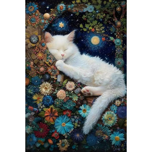 Sleeping White Cat Jigsaw Puzzle 500/1000/1200/2000PCS Cozy Scene Focus Activity Leisure Time Gift