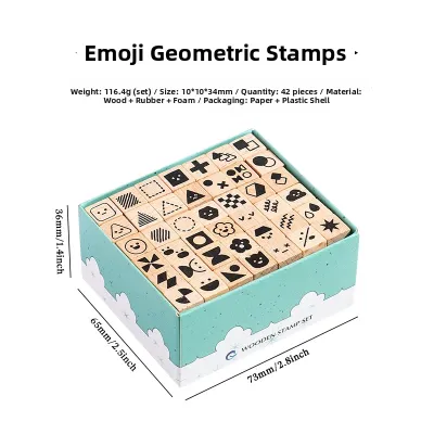 Wooden Stamp Set 42 Pieces Geometric Shapes Emoticons Party Series Scrapbooking Stamps 8 Styles Digital Letter Number