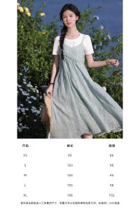 Váy Midi Chữ a Dài Tay Ngắn Phong Cách Pháp Mùa Hè Mới Của Lùn Nam Váy Không Dây Bằng Vải Nỉ Màu Trơn Màu Trơn Cho Nữ