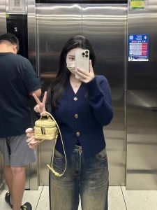 Plus Size Plus Size Ladies Preppy Style V Neck Silm Outerwear Sweater Female Autumn Embroidery American Retro Knitted Cardigan Top