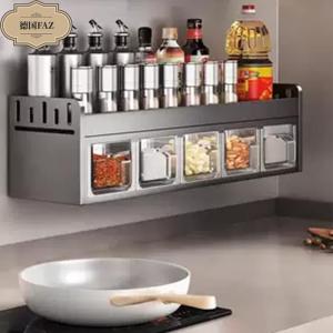 Kitchen Storage Rack Wall Mounted Punch Free Multi Functional Seasoning Combination Spice Box Can Home Use Aluminum Alloy