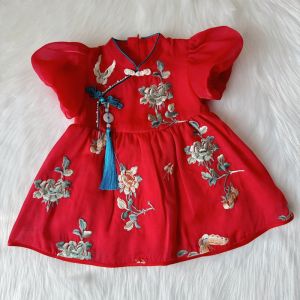 ชุดราตรีสไตล์จีนสำหรับเด็กผู้หญิง สไตล์ฤดูร้อน เดรสเด็กผู้หญิงสีแดง ชุดราตรีแบบจีน ชุดเด็ก ชุดราตรีเด็กผู้หญิง