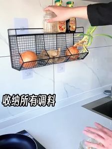 Kitchen Hanging Basket Vegetable Fruit Basket Spice Storage Rack Wall Spice Shelf With Hooks Storage Box Basket Wall Hanging Storage Shelves
