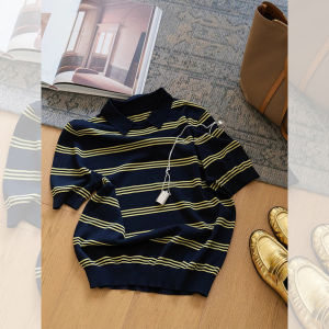 HUOLISI | Vintage Color Block Striped Short Polo Shirt