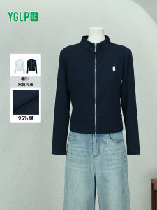 Korean Style Short Tailored Jacket Double Zipper Stand Collar Womens Slim Fit Cardigan Top Breathable Cotton Fashion Series