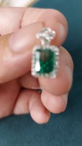 Mặt dây xoàn Nam Phi xanh lá bọc xoàn size 8x10 li OS16702F Hoa Minh Gem