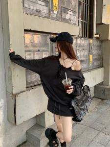 Casual Summer Womens Set: Long Sleeve Vest Slim-fit Half Skirt and Flared Pants Three-piece Fashion Outfit for 18-25 Year Olds