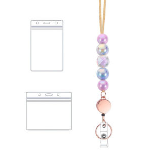 6 in 2 Set Retractable Lanyard for ID Badges Teacher Lanyard with Badge Holders Beaded Cute Lanyards for ID Badges Keychain