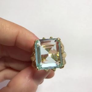 Huitan Hyperbole Blue Cubic Zirconia Ring for Women Anniversary Party Jewelry Gift Gold Color Fashion Accessories for Female