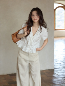 seemon | Áo Blouse Dáng Hàn Quốc Cổ V Không Tay Có Nếp Nhăn Cho Mùa Hè
