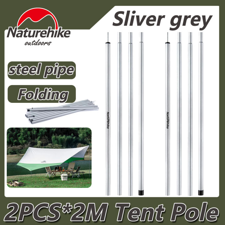Naturehike 2PCS*2M Tent Pole Section/PC Pole Iron Rod Folding Outdoor  Portable Awning Canopy Tarp for Tent Awning Sunshade Shade-Shed DIY Camping 