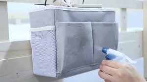 Hanging Storage Organizer Bag 4‑Pockets 2 Hooks Bedside Caddy Dorm Cabinet Hanging Storage Basket