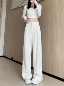Elegant Wide Leg Suit Pants Cotton Velvet Loose Fit Straight Cut Draping Slimming Long Floor Length Casual Trousers