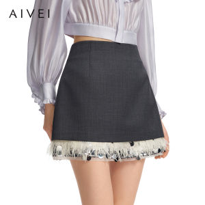 AIVEI | Luxury Feather Hem A-Line Skirt