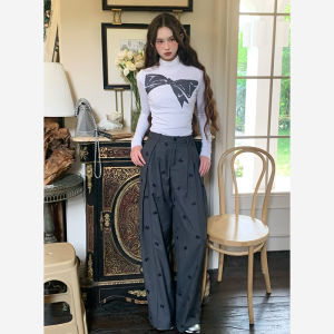 เสื้อยืดคอตั้งแขนยาวพิมพ์ลายผีเสื้อ LKONE เสื้อชั้นในสีขาวคอตั้งแขนยาวสำหรับผู้หญิงวัย 18-24 ปี