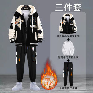 Thickened Fleece Autumn Winter Hoodie Sweatshirt Set for Boys Teenagers Sports Casual Style Long Sleeve Long Pants