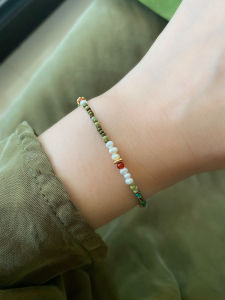 New Chinese Style Pearl Beaded Bracelet Womens Red Green Sapphire Jewelry South China Agate Green Curtain Stone Fashion Accessory