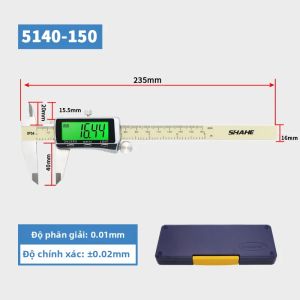 Thước Kẹp Kỹ Thuật Số SHAHE Có Đèn Nền 0-6 Inch/0-150mm Dụng Cụ Đo Điện Tử Với Màn Hình LCD Lớn Micromet Bằng Thép Không Gỉ Dùng Cho Gia Công Kim Loại