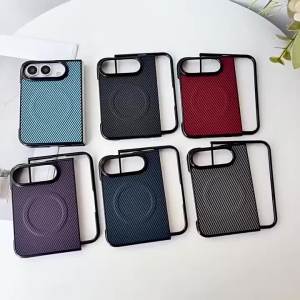 szhaiyu | Carbon Fiber Pattern Magnetic Fold Phone Case for iPhone Duo Cover Soft TPU Shell for Magsafe Charge Anti-knock Back Funda