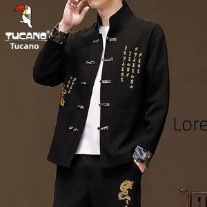 TUCANO Wooden Duck Vintage Cotton Linen Tang Suit Tea Ceremony Clothing Monastic Zen Meditation Robe Autumn Set Chinese Style