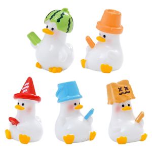 10PCS Random Slacking Duck Figurines Cute Mini Duck Ornaments Resin Miniatures for Micro Landscape Decor DIY Craft Accessories
