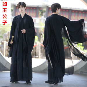 Han Chinese Clothing for Men Summer Black Chiffon Domineering Chivalrous Style Suit Ancient Costume Student Fairy Ancientry Dance Performance Chinese Traditional Han Clothing