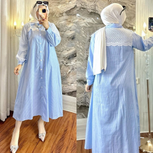 Gaudi Midi Dress Katun Mix Brukat Gamis Wanita Terbaru 2024 Viral Dress Kondangan Wanita Elegan Hijab