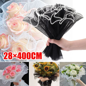 YESPERY 28X400cm Flower Wrapping Fiber Cloth Pearl Wave Yarn Lace Mesh Florist Bouquet Party Valentines Day Gift DIY Packaging Material Supplies