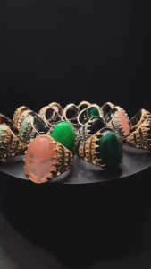 Cincin Fashion Pria Batu Asli Topas Yaman Kecubung Onyx Metal Retro Grosir Jepit