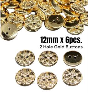 [6pcs] #3627 2hole Gold Button 12mm Buttons for Blouse | Costumes | DIY | Sewing