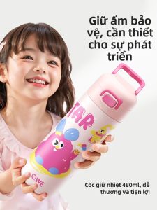 QWE | Bình Nước Cách Nhiệt Trẻ Em với Ống Hút và Nắp Uống Trực Tiếp