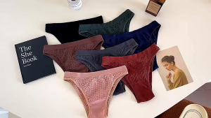 6pcs Womens Bubble Thong Panties Solid Color Simple Pure Cotton Triangle Panties