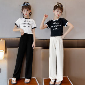 Bộ Trang Phục Mùa Hè Thời Trang Cho Bé Gái Quần Ống Rộng Tay Ngắn Bộ Hai Món Cho Trẻ Em Từ 4 Đến 14 Tuổi