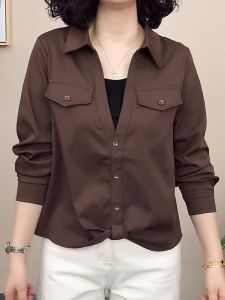 2025 Spring Autumn Fashion Slimming Womens Long Sleeve Shirt Fake Two-Piece Stylish Trendy Versatile Anti-Aging Top