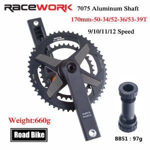 RACEWORK Road Bike Crankset 170mm Chainset Crank 50-34T/52-36T/53-39T Chain Wheel Aluminum Alloy Shaft Bicycle Double Chainring