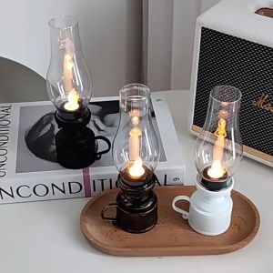 Eid Mubarak Lampu Hiasan LED Night Light Retro Kerosene Lamp Shape Flameless Candlelight Home Decor Table Hari Raya Decor Lamp