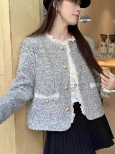 Elegant French Style Short Quilted Jacket Womens Fashion Slim Fit Autumn New Arrival Warmth Long Sleeve round Neck Button up