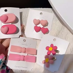 【Pharaoh🎀COD】 Jepit rambut cinta poni merah muda manis yang serba cocok yang baru aksesoris rambut busur gadis hati yang lucu