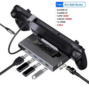 7-in-1 USB C Docking Station for Steam Deck Nintend Switch M.2 NVMe SATA HUB HDMI 4K 60Hz 1000M Gigabit Ethernet 2*USB 3.0 Hub