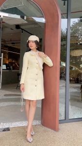 [Voucher 15% MOV 199K cap 100K Đầm dạ tweed HeraDG thiết kế dáng suông cổ phối voan khuy cài sang trọng thanh lịch WDCBC2021