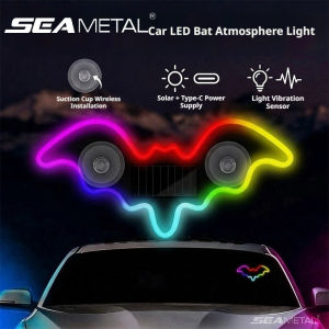 SEAMETAL | SEAMETAL Car Atmosphere Light Solar & Type-C Charging Smart Light & Vibration Sensor Suction Cup Installation Bat Neon Light