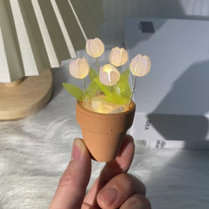Mini DIY Tulip Planting Material Kit Night Light Flower Pot Bouquet Cube Handmade Birthday Gift Home Decorative LED Lamp
