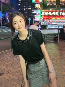 ZhanChao Brand Butterfly Knot Water Diamond Short Sleeve T-Shirt Womens Slimming Top Cotton Street Style Summer Fashion