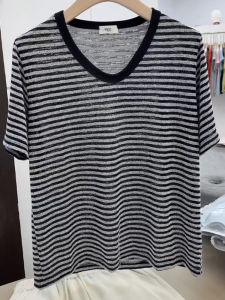 UYFY | Summer Thin Stripe Round Neck Short Sleeve T-Shirt Women Casual Fashionable Versatile Ageless Top Loose Fit Pear Shaped Body