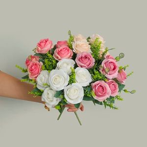 6K Bunga Mawar Rose Artificial Flower Mix Eucalyptus