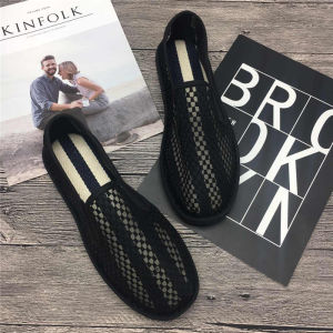 Handmade Embroidered Mesh Breathable Couple Shoes Summer Style Hollow out Design Casual Flat Heel round Toe Rubber Soled