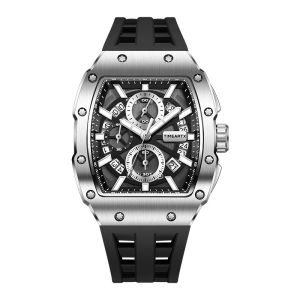 TIMEARTX | TIMEARTX Men Sports Chronograph Quartz Watch Luminous Date Display Stainless Steel Tonneau Dial Watches for Men