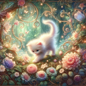 Huacan Full Square Round Diamond Painting White Kitten Forest Diamond Mosaic Animal Landscape Complete Kit Handmade Gift