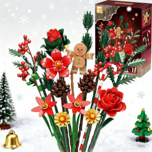 865PCS Gingerbread Flower Bouquet Building Blocks Festive Decoration Ornaments Kids Educational Assembly Toys Christmas Gifts